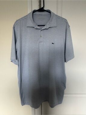 Vineyard Vines - Blue White Striped Performance Golf Polo - Men’s Large